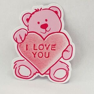 Pink Teddy Bear Sticker with Heart